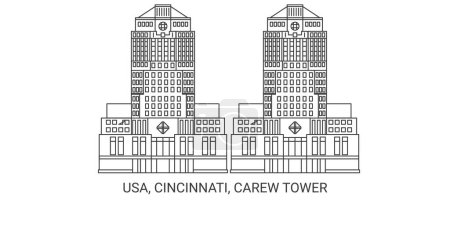 Téléchargez les illustrations : Usa, Cincinnati, Carew Tower, illustration vectorielle de ligne de repère de voyage - en licence libre de droit