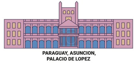Téléchargez les illustrations : Paraguay, Asuncion, Palacio De Lopez illustration vectorielle de ligne de voyage historique - en licence libre de droit