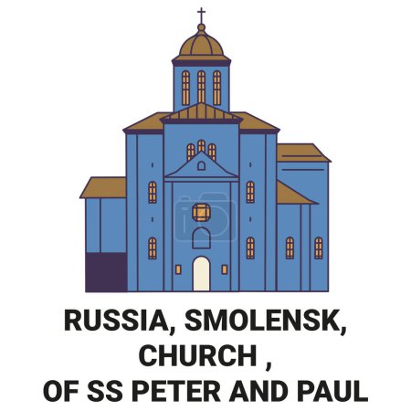 Illustration for Russia, Smolensk, Church , Of Ss Peter And Paul travel landmark line vector illustration - Royalty Free Image