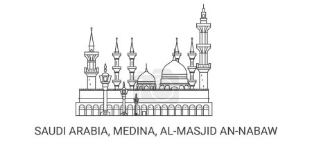 Téléchargez les illustrations : Arabie Saoudite, Médine, Almasjid Annabaw, illustration vectorielle de ligne de repère de voyage - en licence libre de droit