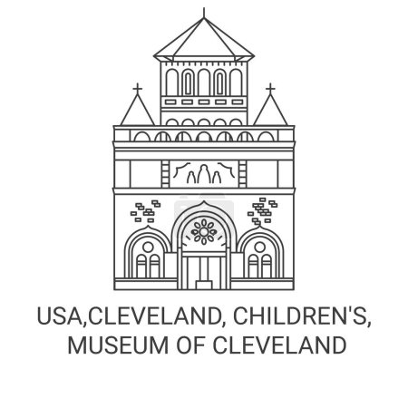Téléchargez les illustrations : Usa, Cleveland, Childrens, Musée de Cleveland illustration vectorielle de ligne de voyage historique - en licence libre de droit