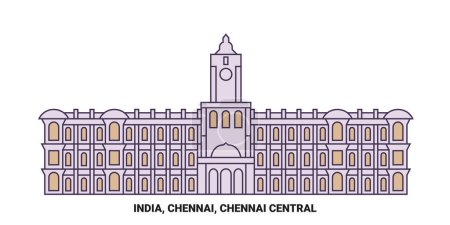 Illustration for India, Chennai, Chennai Central travel landmark line vector illustration - Royalty Free Image