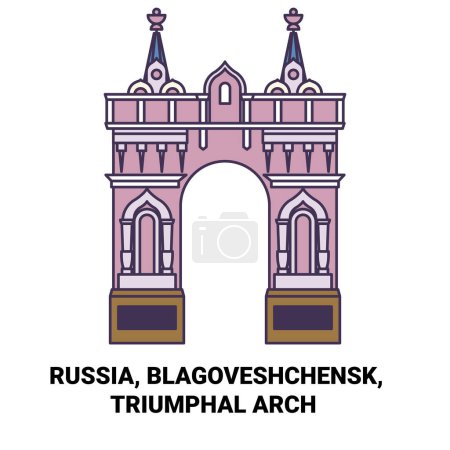 Illustration for Russia, Blagoveshchensk, Triumphal Arch travel landmark line vector illustration - Royalty Free Image