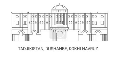 Illustration for Tadjikistan, Dushanbe, Kokhi Navruz, travel landmark line vector illustration - Royalty Free Image