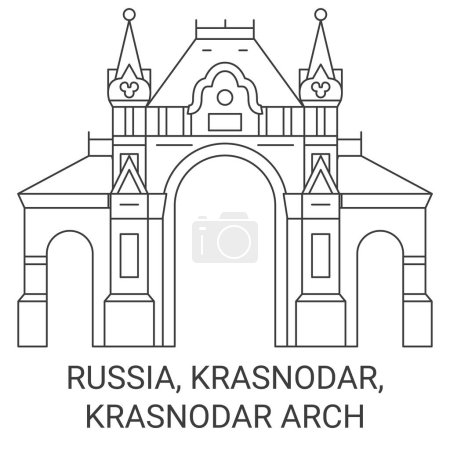 Téléchargez les illustrations : Russie, Krasnodar, Krasnodar Arch Travel illustration vectorielle de ligne historique - en licence libre de droit