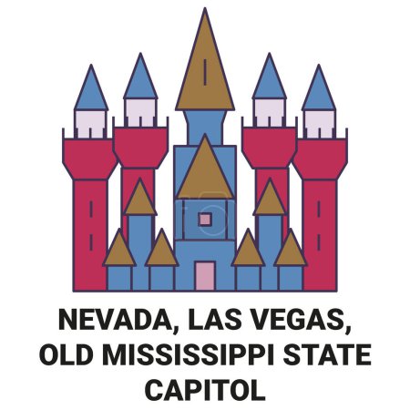 Illustration for United States, Nevada, Las Vegas, Old Mississippi State Capitol travel landmark line vector illustration - Royalty Free Image