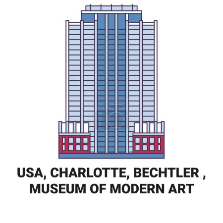 Illustration for Usa, Charlotte, Bechtler , Museum Of Modern Art travel landmark line vector illustration - Royalty Free Image