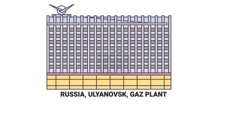 Téléchargez les illustrations : Russie, Ulyanovsk, usine de Gaz, illustration vectorielle de ligne de repère de voyage - en licence libre de droit
