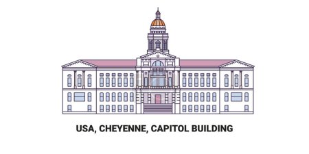 Ilustración de EE.UU., Cheyenne, Capitol Building viaje hito línea vector ilustración - Imagen libre de derechos
