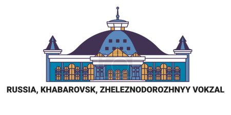 Illustration for Russia, Khabarovsk, Zheleznodorozhnyy Vokzal, travel landmark line vector illustration - Royalty Free Image