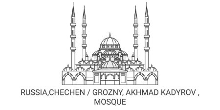 Téléchargez les illustrations : Russie, Grozny, Akhmad Kadyrov, illustration vectorielle de ligne de voyage de la mosquée - en licence libre de droit