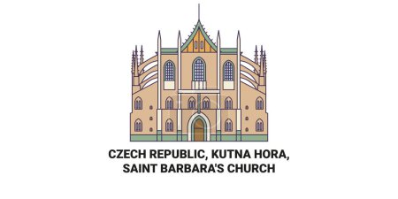 Téléchargez les illustrations : République tchèque, Kutna Hora, Église de Sainte-Barbara illustration vectorielle de ligne de voyage historique - en licence libre de droit