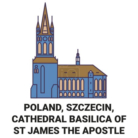 Illustration for Poland, Szczecin, Cathedral Basilica Of St James The Apostle travel landmark line vector illustration - Royalty Free Image