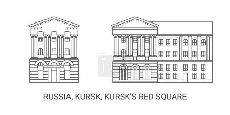 Illustration for Russia, Kursk, Kursks Red Square, travel landmark line vector illustration - Royalty Free Image