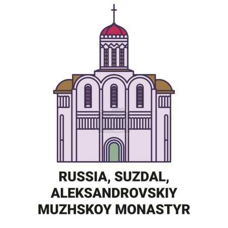 Illustration for Russia, Suzdal, Aleksandrovskiy Muzhskoy Monastyr travel landmark line vector illustration - Royalty Free Image