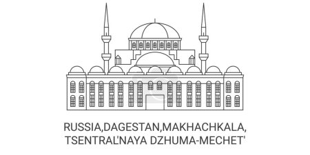 Téléchargez les illustrations : Russie, Daghestan, Makhachkala, Dzhumamechet illustration vectorielle de ligne de voyage - en licence libre de droit