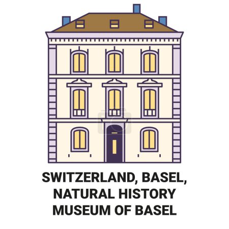 Ilustración de Suiza, Basilea, Museo de Historia Natural de Basilea recorrido hito línea vector ilustración - Imagen libre de derechos