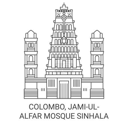Téléchargez les illustrations : Sri Lanka, Colombo, Jamiul, Mosquée Alfar Illustration vectorielle de ligne de voyage cinghalaise - en licence libre de droit