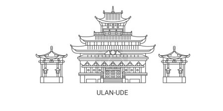 Illustration for Russia, Ulanude travel landmark line vector illustration - Royalty Free Image