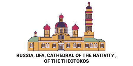 Illustration for Russia, Ufa, Cathedral Of The Nativity , Of The Theotokos travel landmark line vector illustration - Royalty Free Image