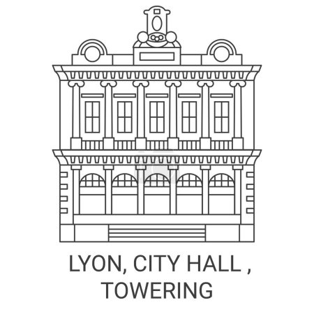 Illustration for France, Lyon, City Hall , Towering travel landmark line vector illustration - Royalty Free Image
