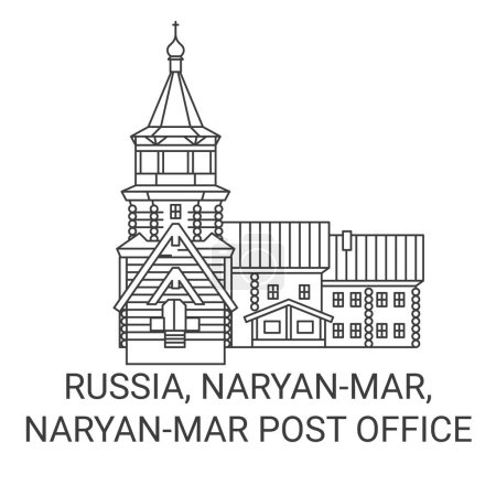 Illustration for Russia, Naryanmar, Naryanmar Post Office travel landmark line vector illustration - Royalty Free Image