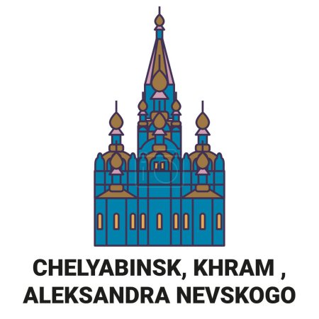 Ilustración de Rusia, Chelyabinsk, Khram, Aleksandra Nevskogo recorrido hito línea vector ilustración - Imagen libre de derechos