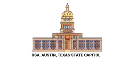 Illustration for Usa, Austin, Texas State Capitol, travel landmark line vector illustration - Royalty Free Image