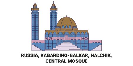 Illustration for Russia, Kabardinobalkar, Nalchik, Central Mosque travel landmark line vector illustration - Royalty Free Image