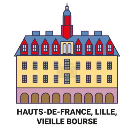 Illustration for France, Hautsdefrance, Lille, Vieille Bourse travel landmark line vector illustration - Royalty Free Image