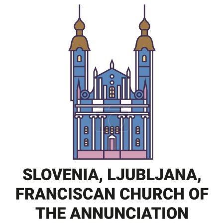 Illustration for Slovenia, Ljubljana, Franciscan Church Of The Annunciation travel landmark line vector illustration - Royalty Free Image