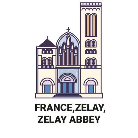 Illustration for France, Vezelay,Vezelay Abbey travel landmark line vector illustration - Royalty Free Image