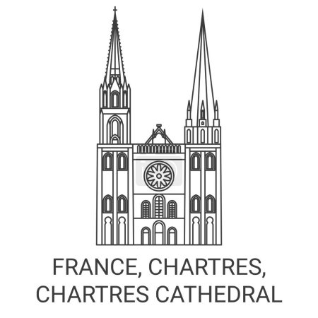 Frankreich, Chartres, Kathedrale von Chartres, Reise-Meilenstein Linienvektorillustration