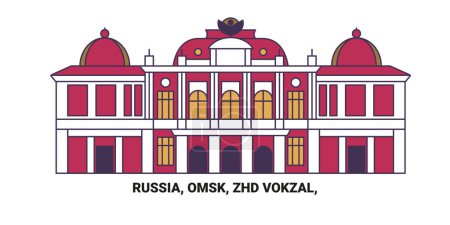 Illustration for Russia, Omsk, Zhd Vokzal, travel landmark line vector illustration - Royalty Free Image