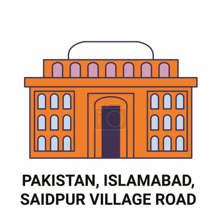 Téléchargez les illustrations : Pakistan, Islamabad, Saidpur Village Illustration vectorielle de ligne de voyage historique - en licence libre de droit