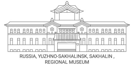 Illustration for Russia, Yuzhnosakhalinsk, Sakhalin , Regional Museum travel landmark line vector illustration - Royalty Free Image