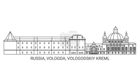 Téléchargez les illustrations : Russie, Vologda, Vologodskiy Kreml, illustration vectorielle de ligne de repère de voyage - en licence libre de droit