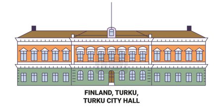 Ilustración de Finlandia, Turku, Turku City Hall recorrido hito línea vector ilustración - Imagen libre de derechos