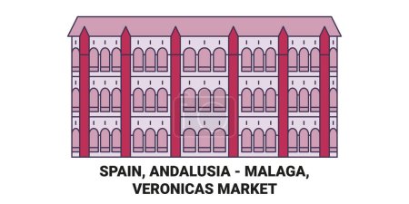 Illustration for Spain, Andalusia Malaga, Veronicas Market travel landmark line vector illustration - Royalty Free Image