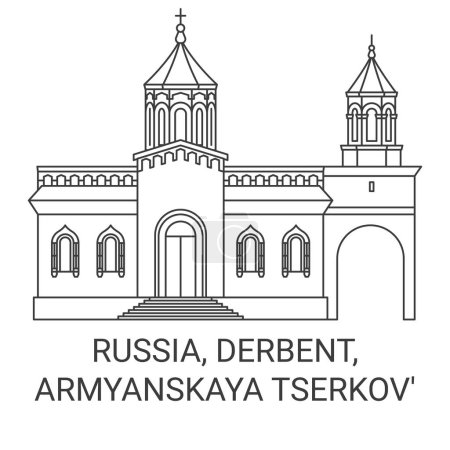 Téléchargez les illustrations : Russie, Derbent, Armyanskaya Tserkov Voyage illustration vectorielle ligne historique - en licence libre de droit