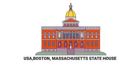 Ilustración de EE.UU., Boston, Massachusetts State House, ilustración de vector de línea hito de viaje - Imagen libre de derechos