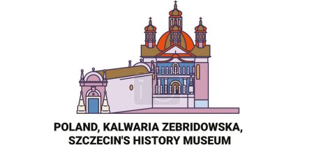 Ilustración de Polonia, Kalwaria Zebridowska, Szczecins Museo de Historia de viaje hito línea vector ilustración - Imagen libre de derechos