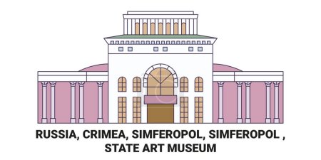 Illustration for Russia, Crimea, Simferopol, Simferopol , State Art Museum travel landmark line vector illustration - Royalty Free Image