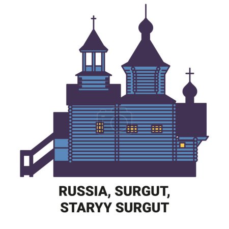 Illustration for Russia, Surgut, Staryy Surgut travel landmark line vector illustration - Royalty Free Image