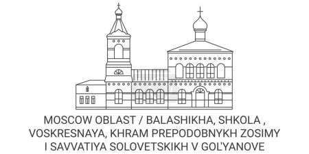 Téléchargez les illustrations : Russie, Balashikha, Khram Prepodobnykh Zosimy I Savvatiya Solovetskikh voyages illustration vectorielle ligne historique - en licence libre de droit