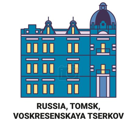 Téléchargez les illustrations : Russie, Tomsk, Voskresenskaya Tserkov Voyage illustration vectorielle ligne historique - en licence libre de droit