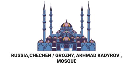 Téléchargez les illustrations : Russie, Grozny, Akhmad Kadyrov, illustration vectorielle de ligne de voyage de la mosquée - en licence libre de droit