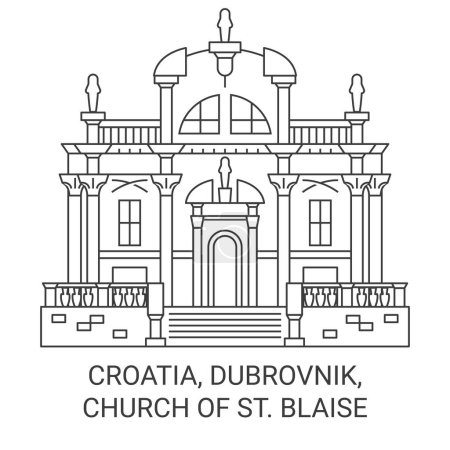 Ilustración de Croacia, Dubrovnik, Iglesia de St. Blaise viaje hito línea vector ilustración - Imagen libre de derechos