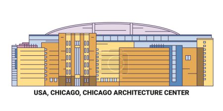 Illustration for Usa, Chicago, Chicago Architecture Center, travel landmark line vector illustration - Royalty Free Image