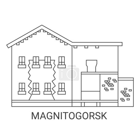 Téléchargez les illustrations : Russie, Magnitogorsk Voyage illustration vectorielle de ligne historique - en licence libre de droit